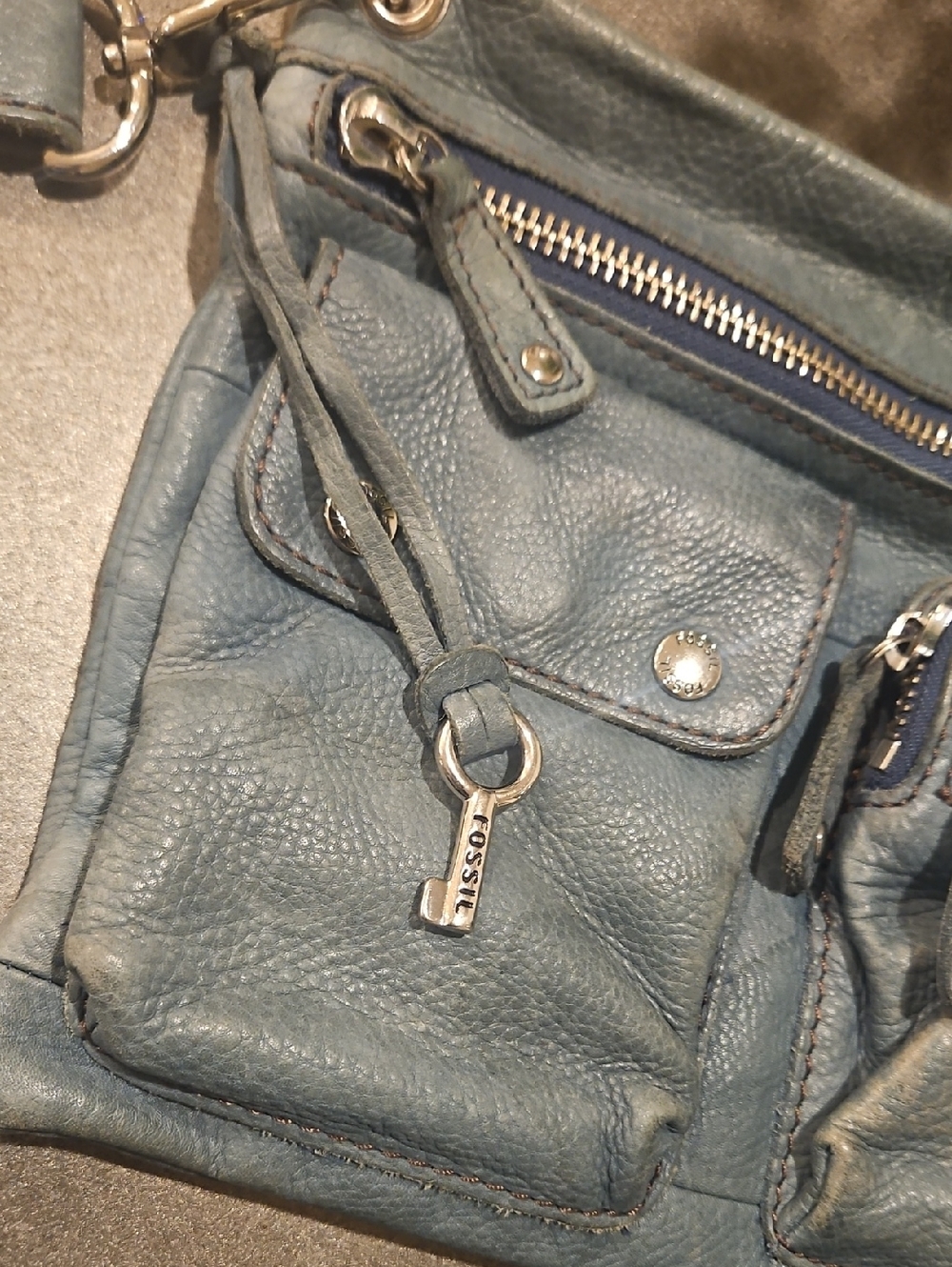 Fossil Blue Leather Crossbody Bag - Picture 7 of 8
